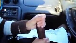 Wife jerks hubbys big black cock in their car