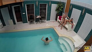 HUNT4K. Young cuckold let stranger nail slutty girlfriend by pool