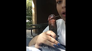 Gf gives blowjob in public park pavilion