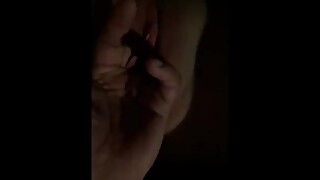 Fingering girlfriends puffy pussy at night
