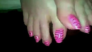 Cheating Girlfriend with Pink Toes gives Footjob to BBC